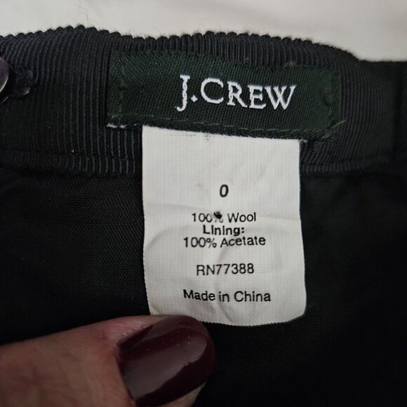 J. Crew 100% Wool Flounce Hem Skirt Black with White Cross Geometric Sz 0 Preppy - Picture 3 of 5